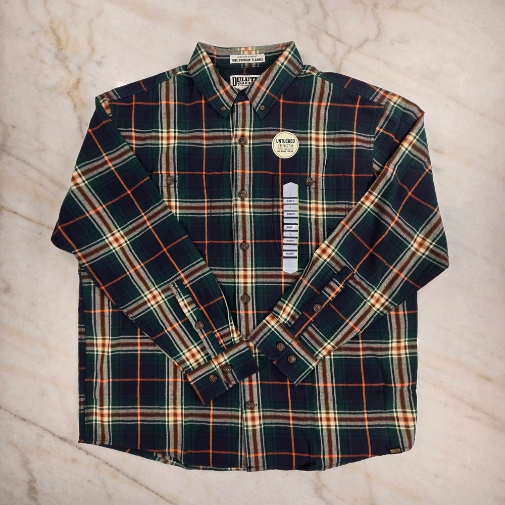 Duluth Trading Co Flannel Shirt Men L Plaid Relaxed Fit Untucked Workwear Uility